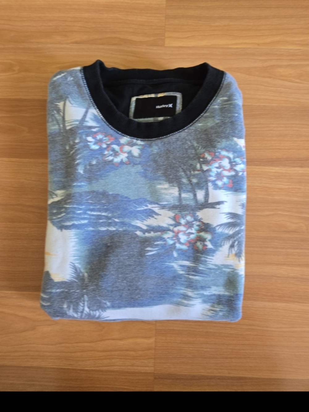 Hurley Blue Tropical Crewneck Sweater with Black Trim